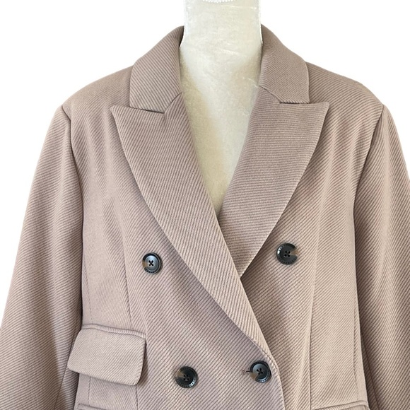 BCBGMAXAZRIA Women’s Peak Lapel Double Breasted Coat Size L Stone Color Classic - Picture 6 of 12